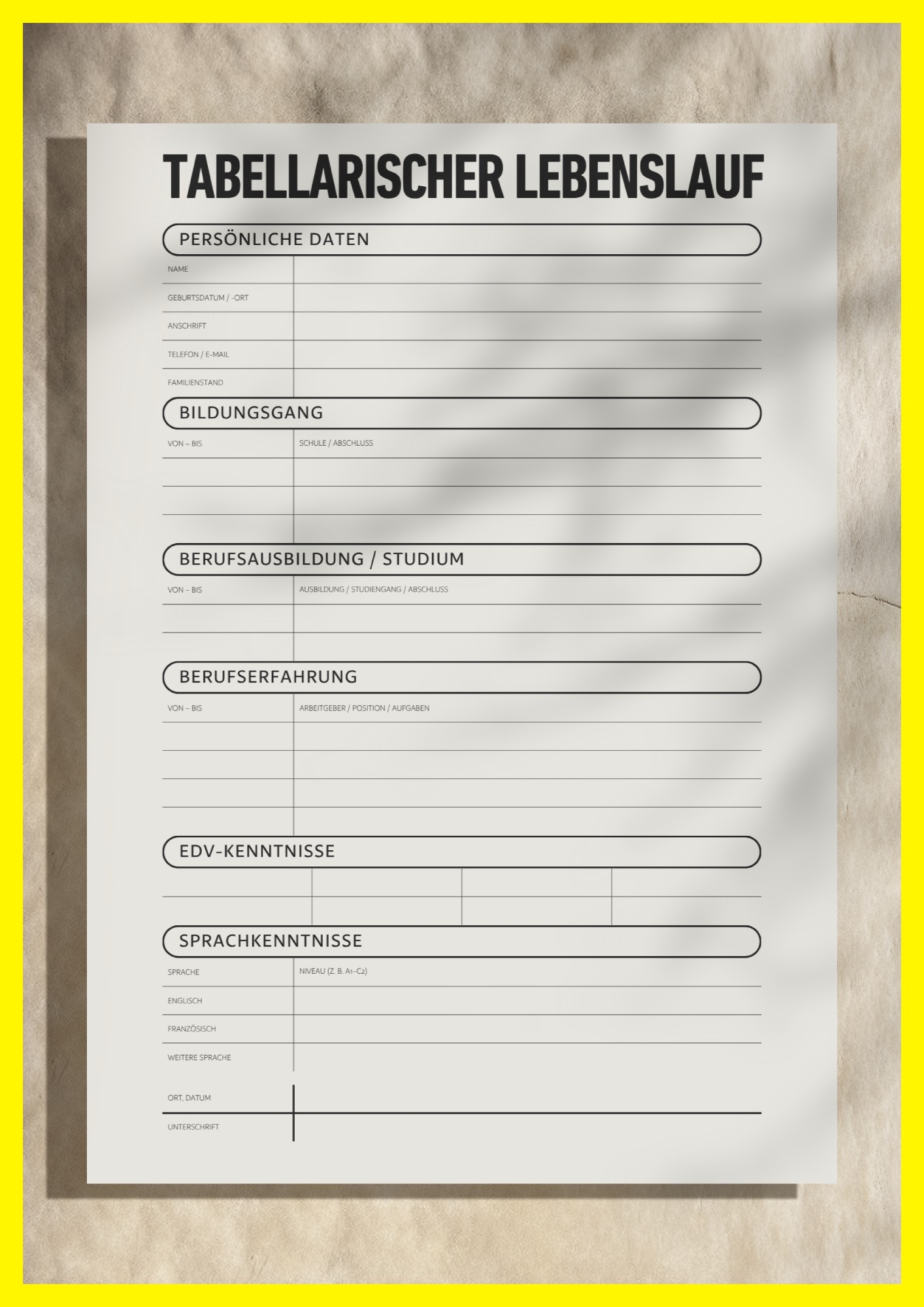 Tabellarischer Lebenslauf Ausbildung & Praktikum – PDF Vorlage zum Ausdrucken