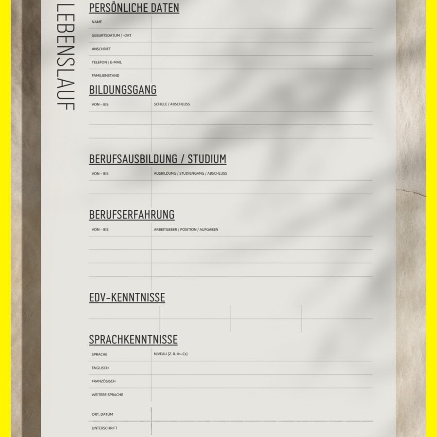 Tabellarischer Lebenslauf Personalabteilung – Professionelles PDF Formular zum Ausdrucken