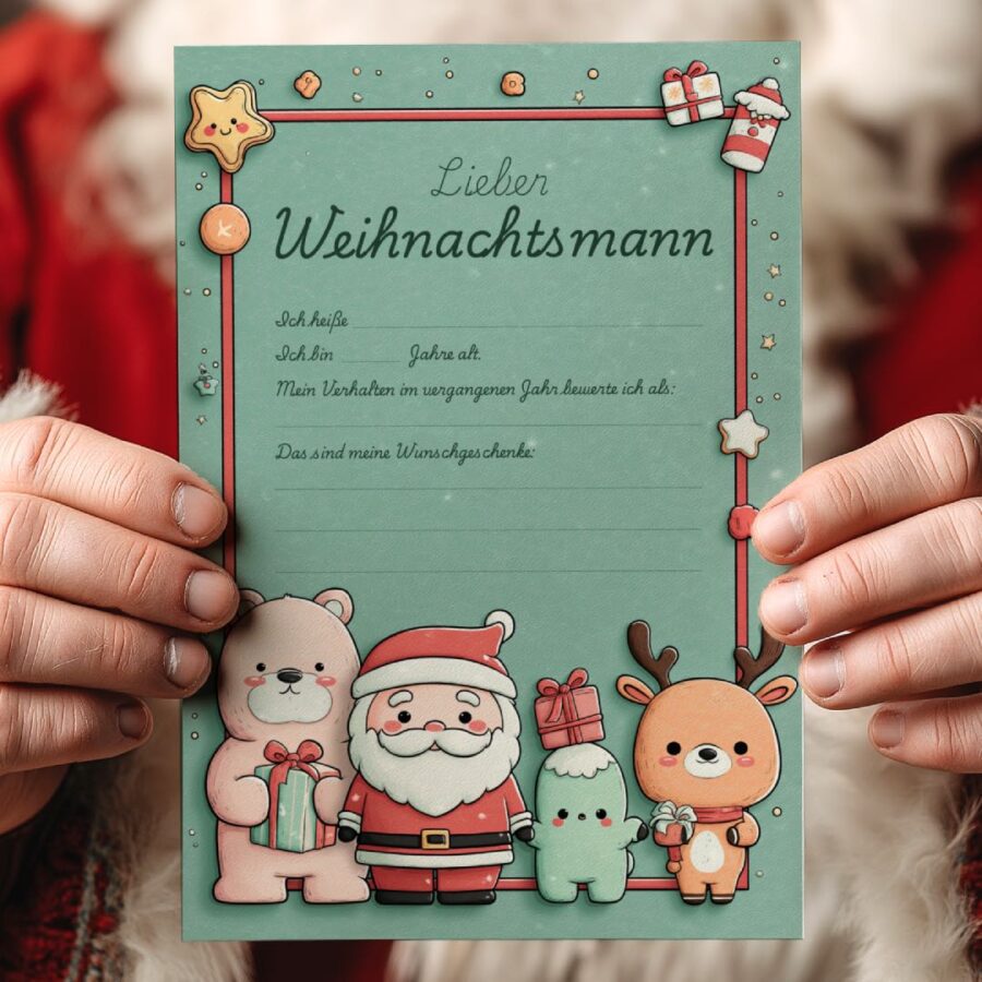 Grün Hellrot Kindliche Illustration Brief an den Weihnachtsmann-wiz