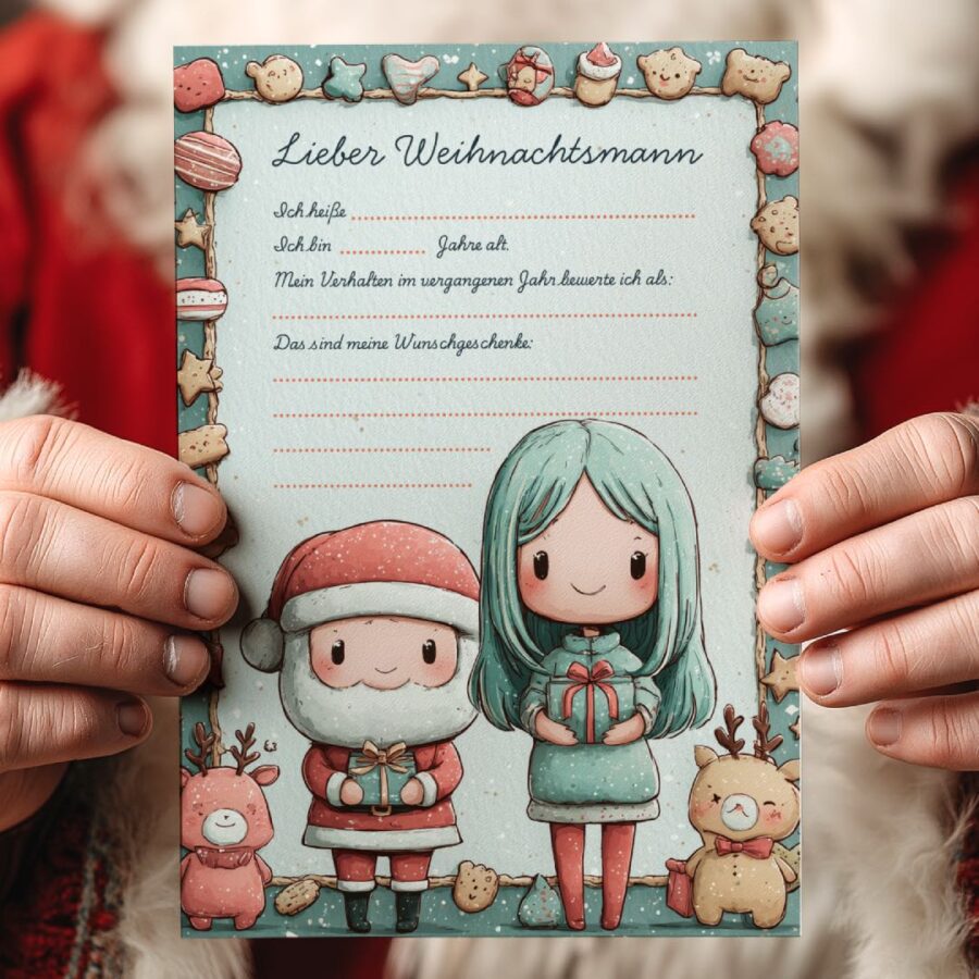 Hellgrün Kindliche Illustration Kawaii Brief an den Weihnachtsmann-wiz