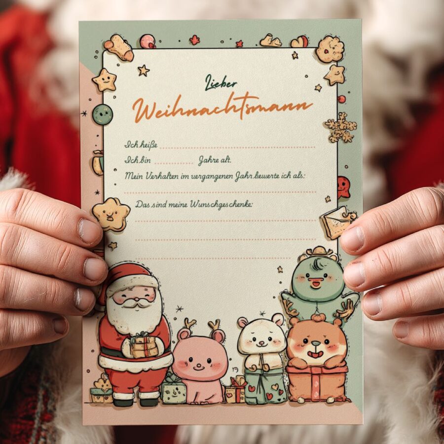 Pfirsichfarben Hellgrün Kindliche Illustration Kawaii Brief an den Weihnachtsmann-wiz