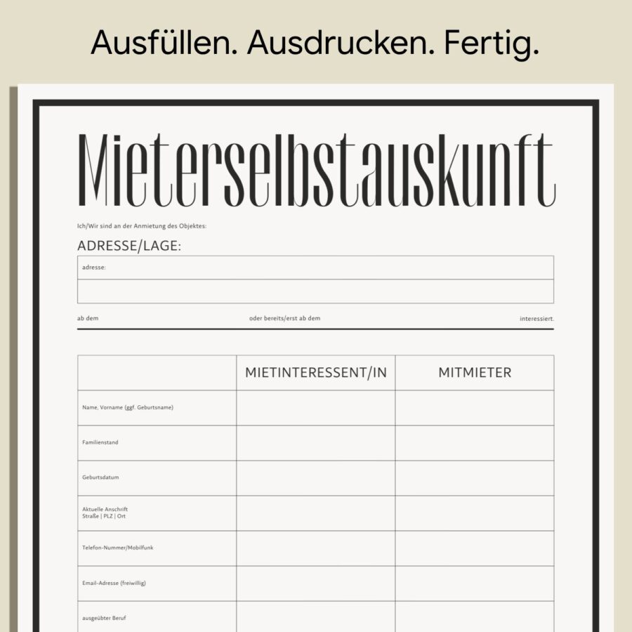 Professionell Mieterselbstauskunft Dokument A4-Format-5