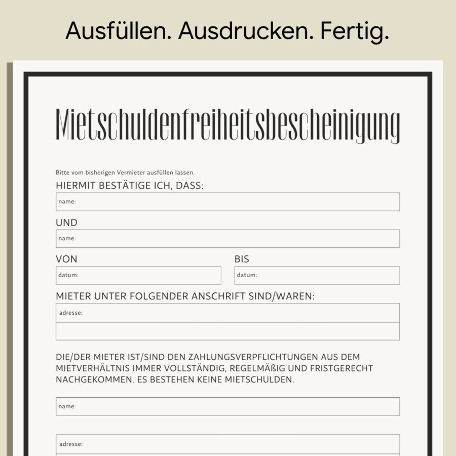 Professionell Mietschuldenfreiheitsbescheinigung Dokument A4-Format-3