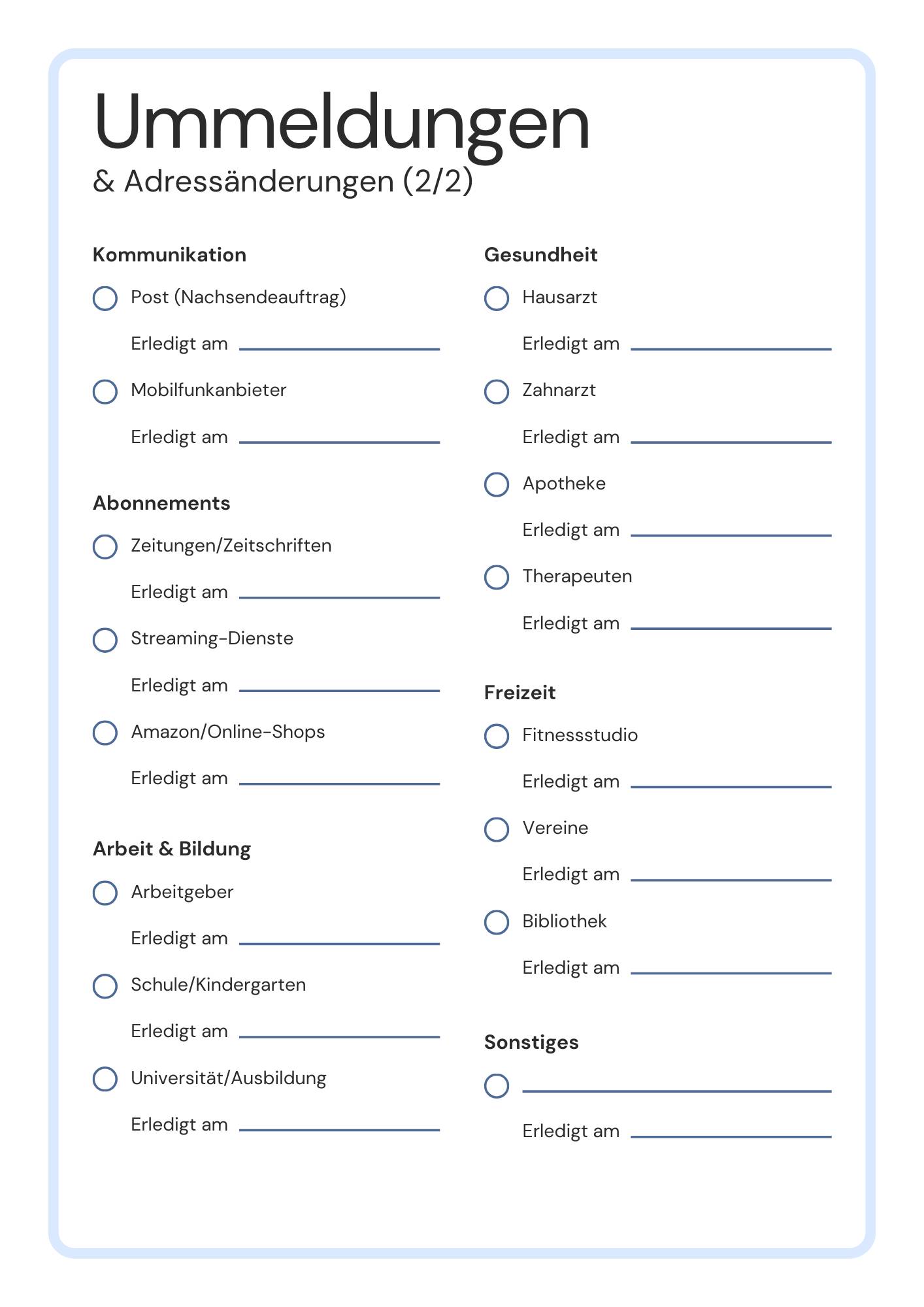 Blau Weiß und Schwarz Einfach Modern Umzugsplaner A4 Dokument-13