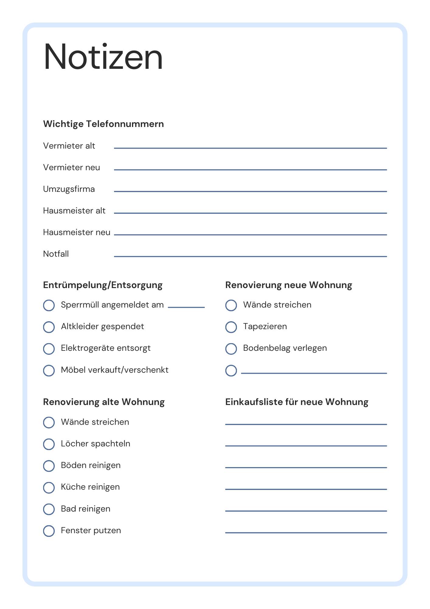 Blau Weiß und Schwarz Einfach Modern Umzugsplaner A4 Dokument-16