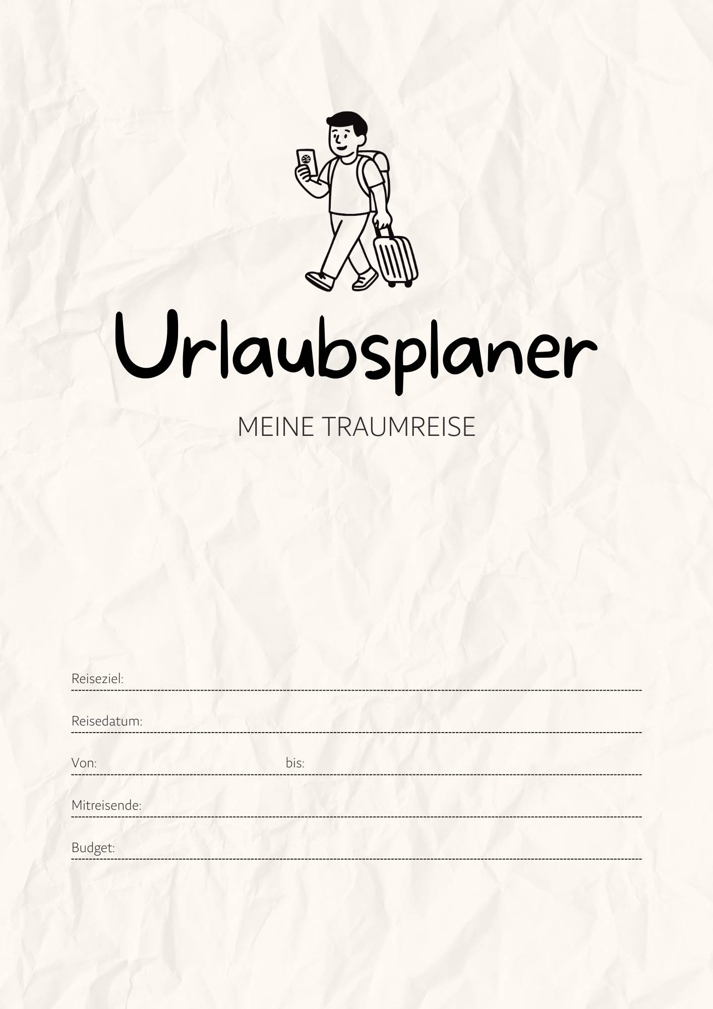 Hellgrau und Schwarz Schlicht Modern Urlaubsplaner A4 Dokument-1