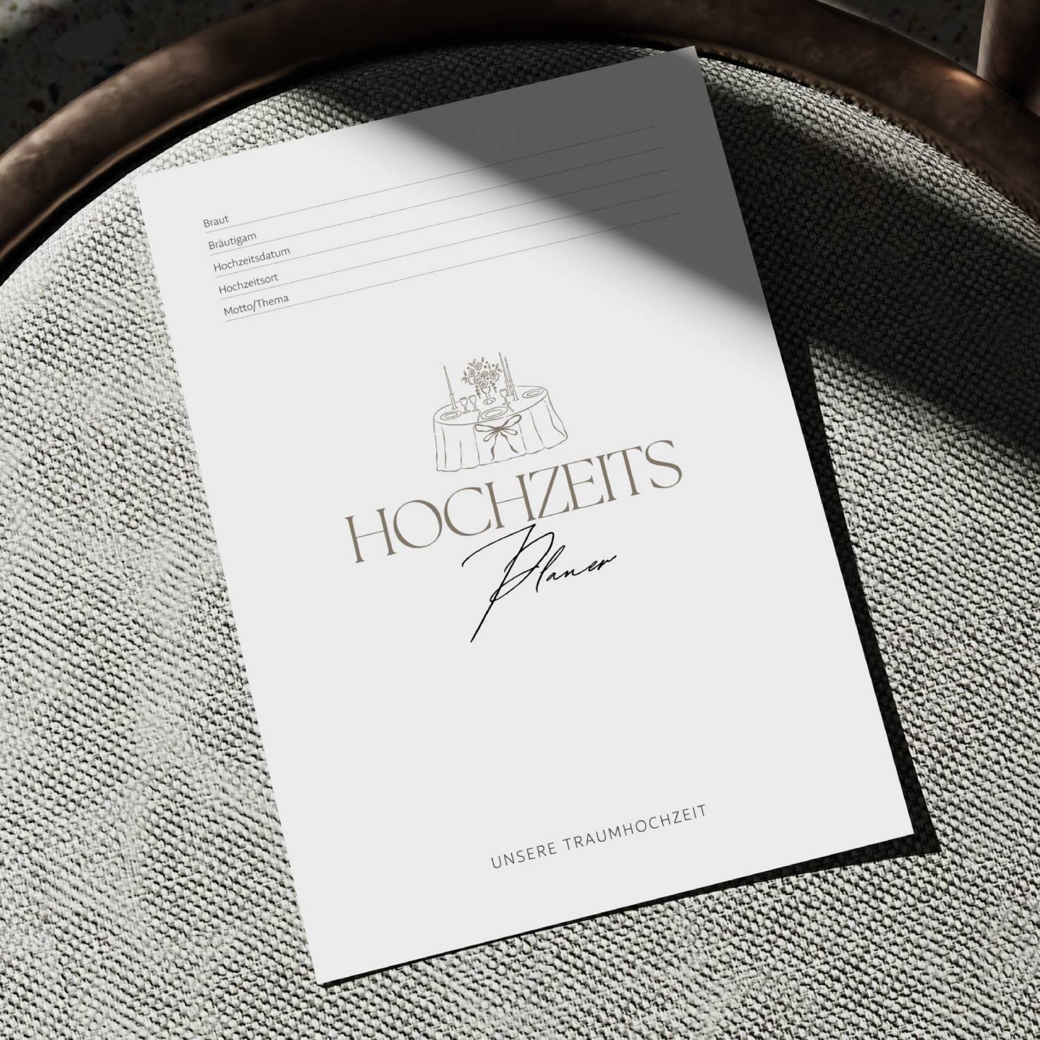 Weiß Grau Orange und Schwarz Schlicht Modern Hochzeitsplaner A4 Dokument-vis