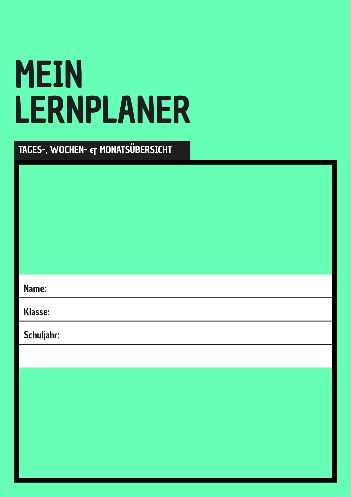 Pastell Grün Weiß und Schwarz Modern Geometrisch Study Lernplaner-1-Lernplan Vorlage