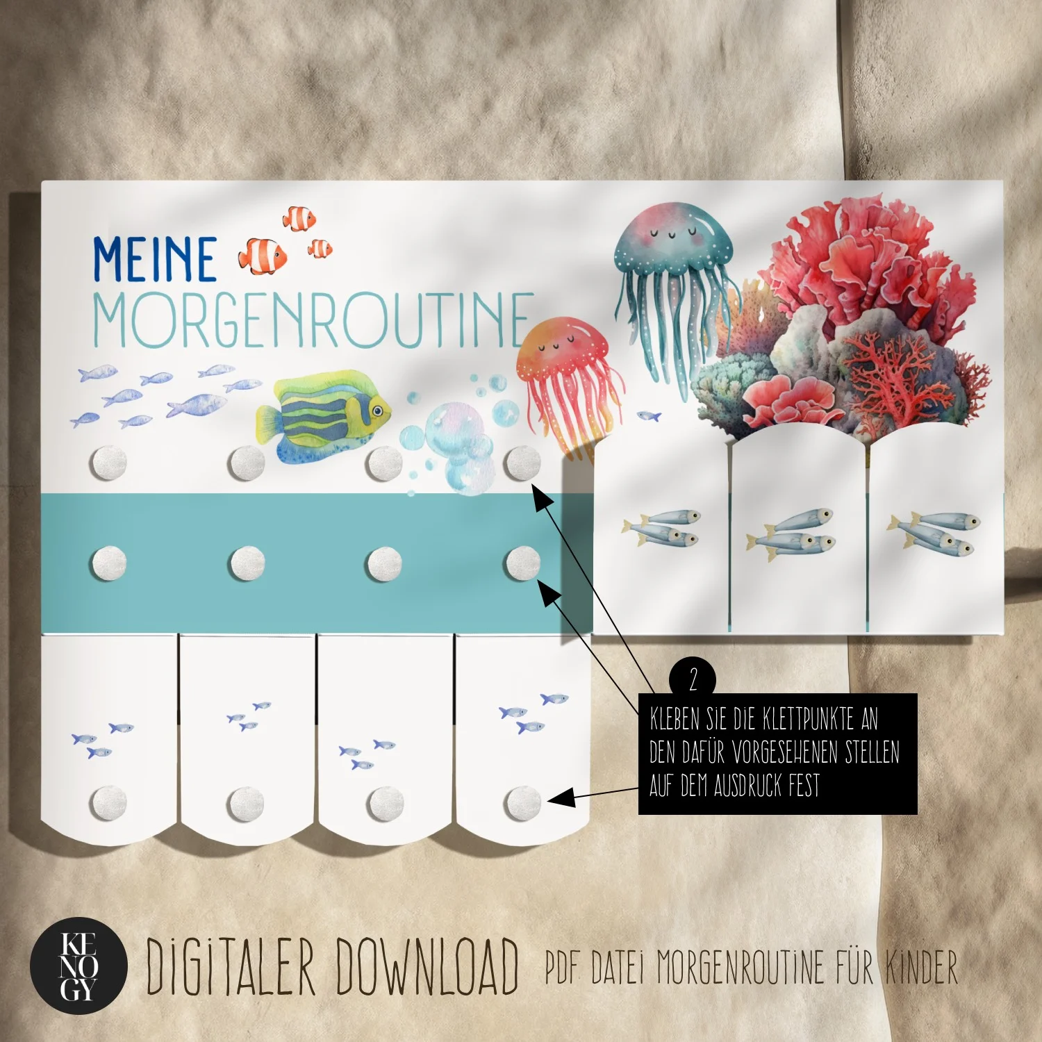 abendroutine kinder - Morgenroutine-Poster Kenogy KREBSE mit Korallenriff-Motiv
