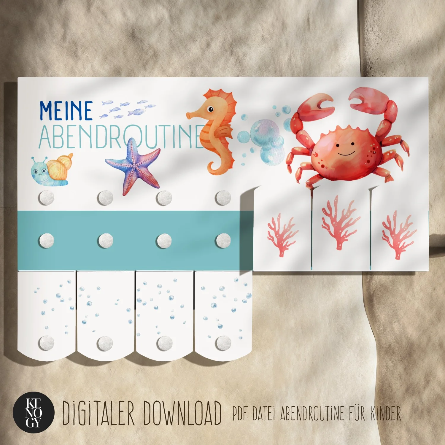 abendroutine kinder - Abendroutine-Poster Kenogy KREBSE mit Korallenriff-Motiv
