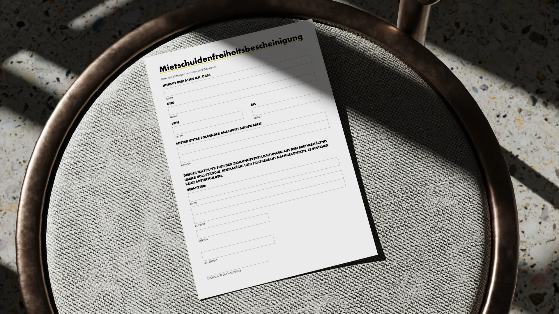 mietschuldenfreiheitsbescheinigung - Formular Ansicht