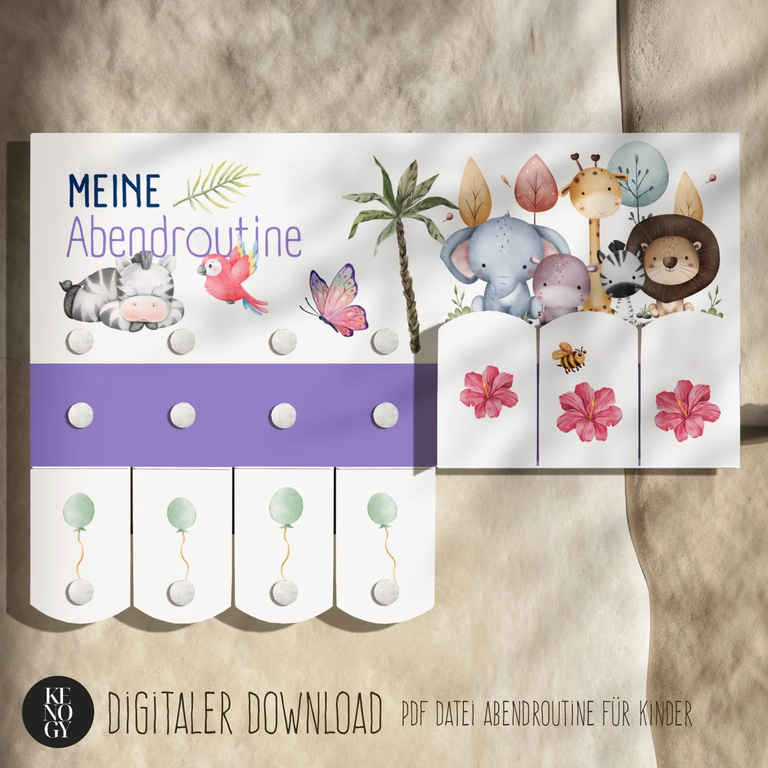 morgenroutine kinder - Abendroutine-Poster Kenogy JUNGLE mit Dschungeltieren