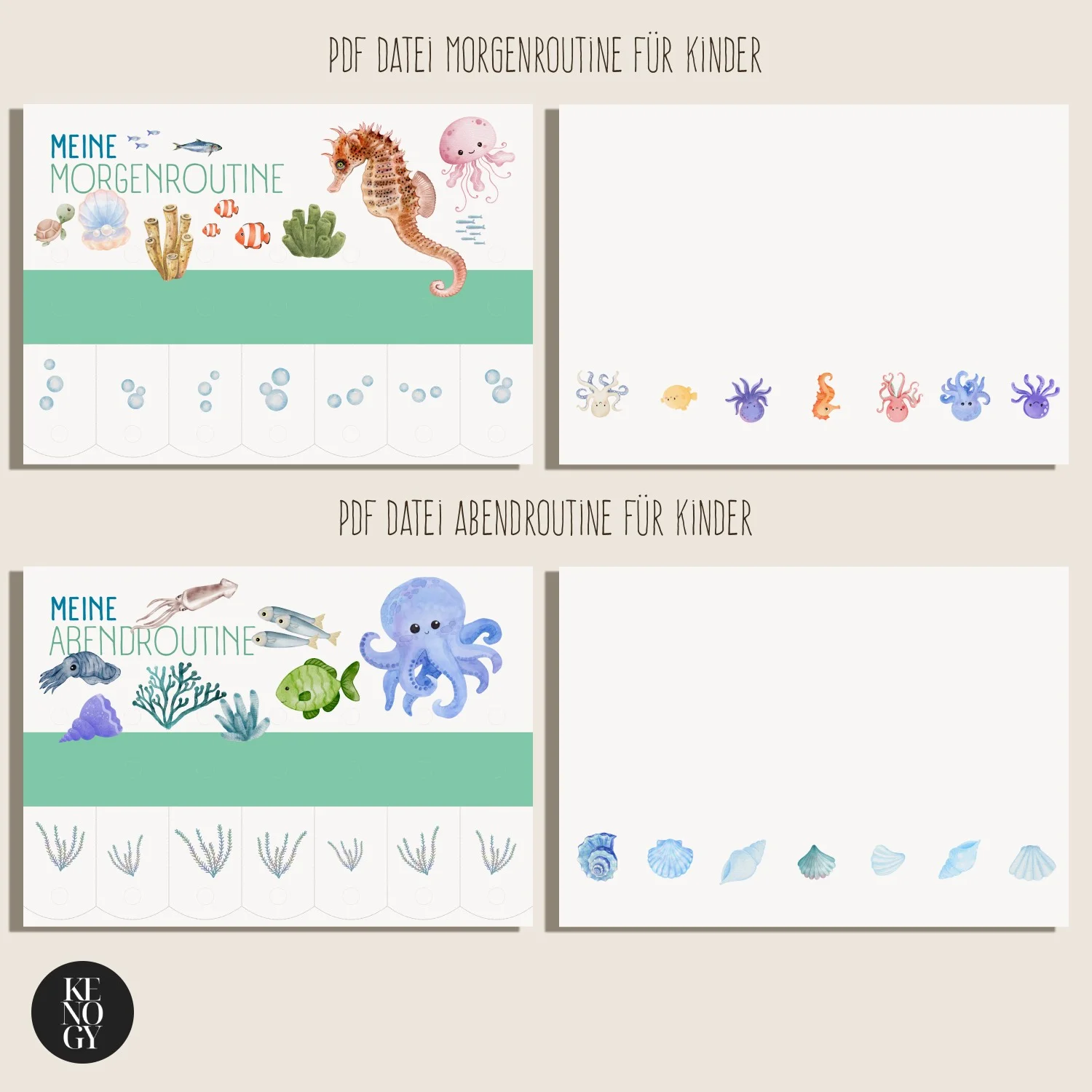 morgenroutine kinder pdf - Morgenroutine-Poster Kenogy OKTOPUS mit Seepferdchen