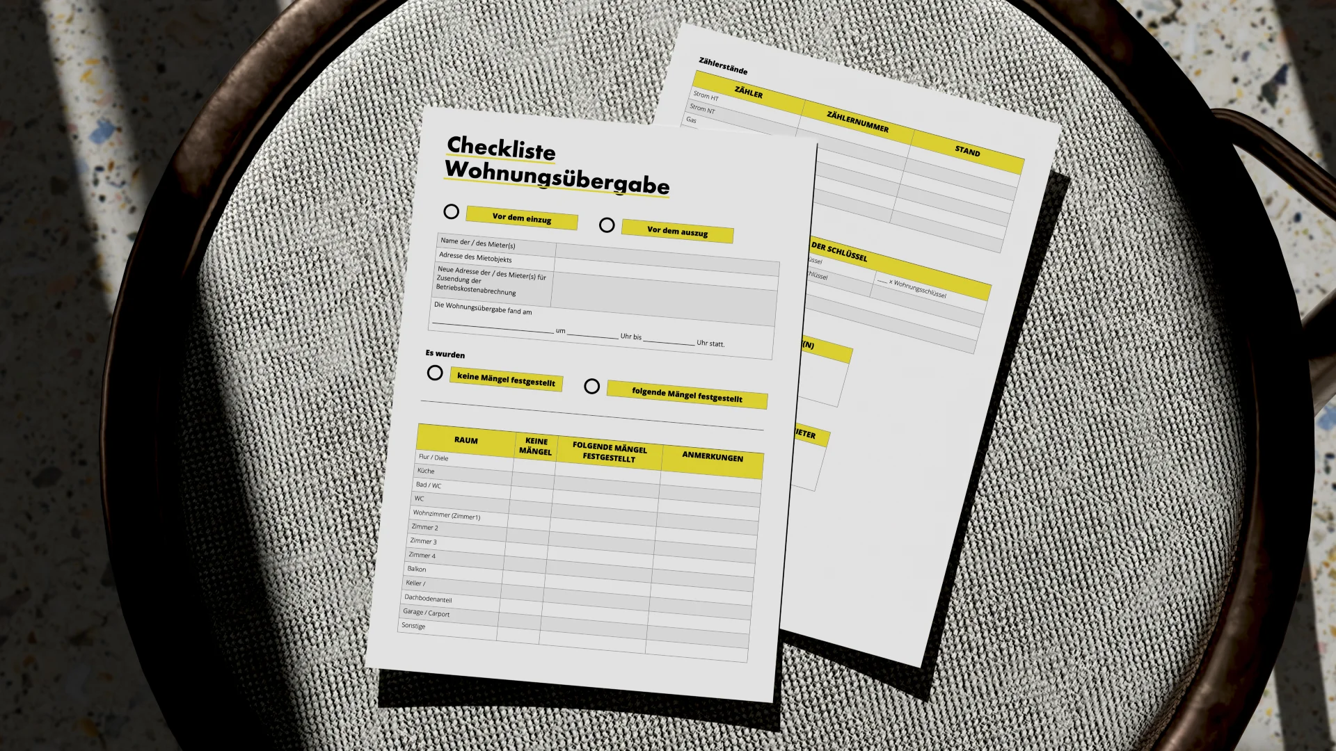 wohnungsübergabeprotokoll - Zählerstände und Schlüsselübergabe
